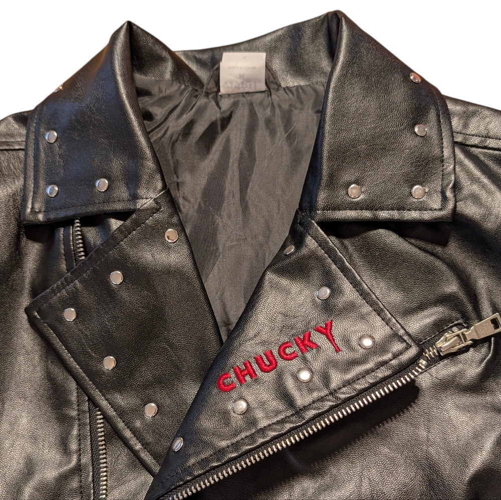 Chucky Tiffany Black Faux Leather Jacket Size Medium - Picture 4 of 10